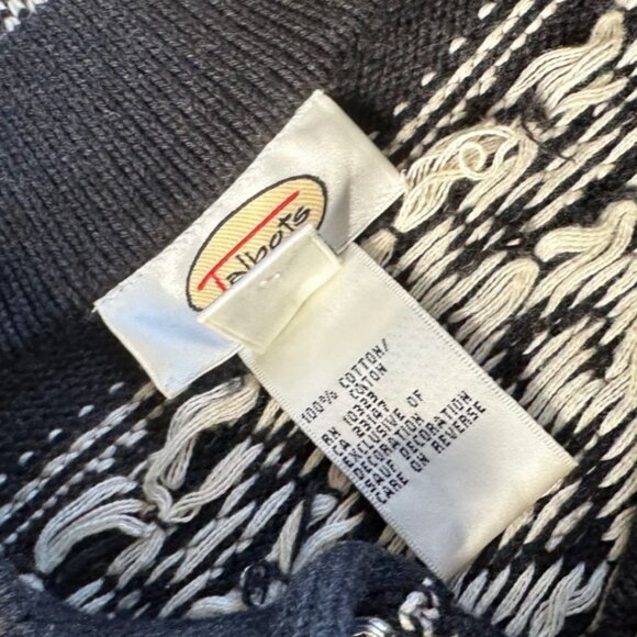 Vintage 90s Talbots Fair Isle Nordic Sweater Black White Small - Picture 9 of 12